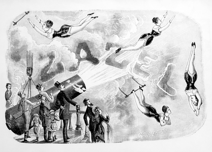 Zazel, the human cannonball (engraving)