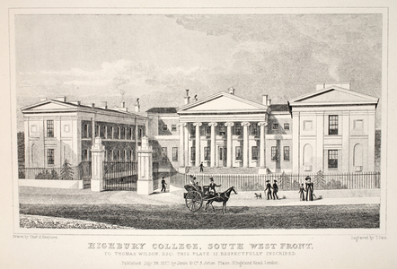 Highbury College, South West Front, from 'London and it's Environs in the Nineteenth Century' pub. Jones & Co., 1827-1829 (engraving)