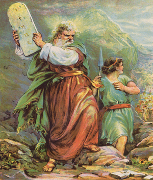 Moses Breaks the Tables of Stone (colour litho)