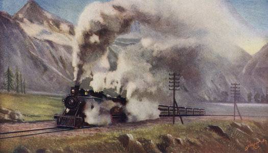 From the Atlantic to the Pacific, the Imperial Limited Express crossing the Rocky Mountains  (colour litho)