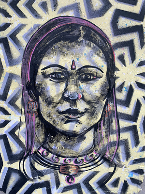 Smiles are contagious too, 2020 (ink and spray paint on recycled paper))