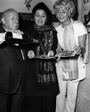 Renee Legrand Baptise Son Nouveau Disque " Petit Pierre " Qui Vient De Sortir. Ici Entoure De Pierre Dac Et Jacqueline Huet. Le 21 Novembre 1969 (b/w photo)