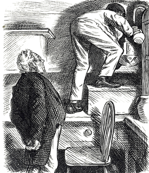 Cartoon depicting a wet gas meter (Emerson), 19th century