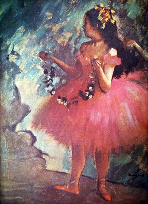 Painting titled 'Dancer in a Rose Dress' by Edgar Degas