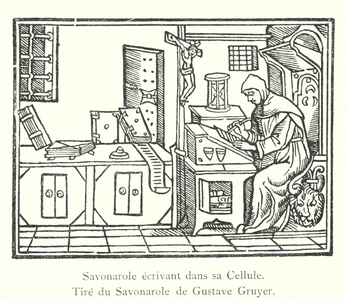 Savonarole ecrivant dans sa Cellule, Tire du Savonarole de Gustave Gruyer (engraving)