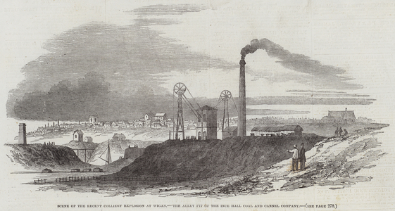 Scene of the Recent Colliery Explosion at Wigan, the Arley Pit of the Ince Hall Coal and Cannel Company (engraving)
