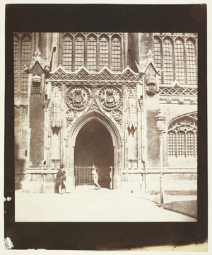 King's College Chapel, south entrance, Cambridge, c.1845 (b/w photo)