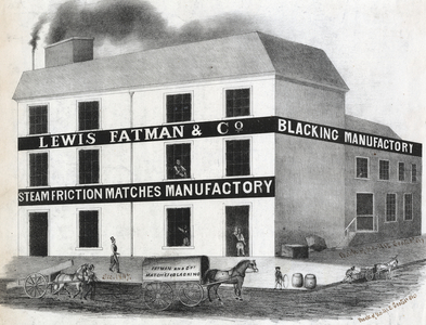 Lewis Fatman & Co., blacking manufactory, steam friction matches manufactory, back of No. 412 Coates Street, Philadelphia, c.1847 (litho)

