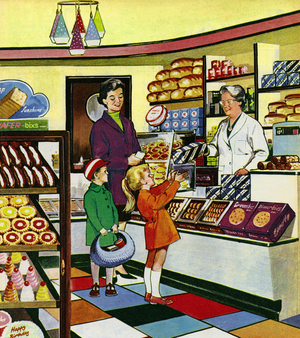 The Baker's Shop Lady (colour litho)
