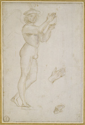 Study of a Young Man making Music (silverpoint, heightened with bodycolour, on a pale stone-grey preparation)