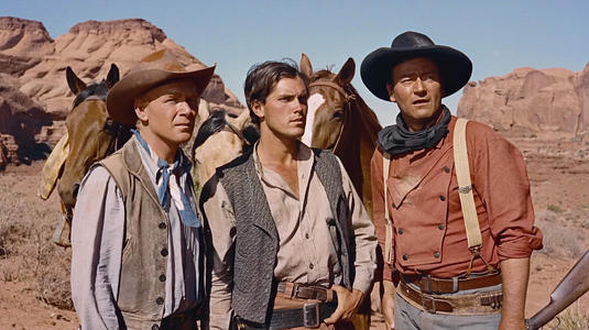 Harry Carey Jr., Jeffrey Hunter And John Wayne.