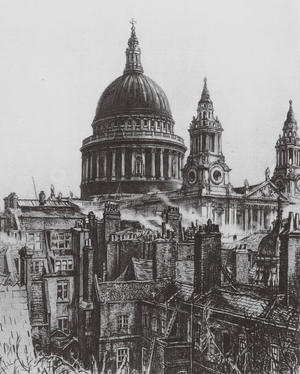 London: St Paul's over Amen Corner (colour litho)