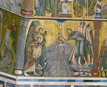 Saint John baptizing Jesus in the Jordan river (mosaic)