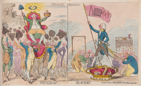 France Freedom, Britain Slavery, pub. 1789 (hand coloured engraving)