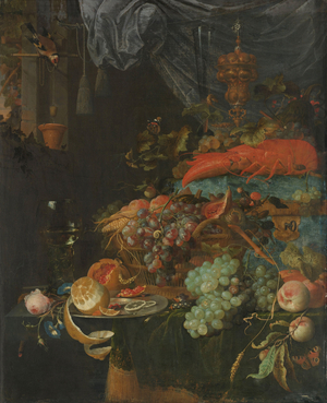 Still Life with Fruit and a Goldfinch, 1660 (oil on canvas)