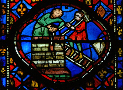 Window Ew-R depicting Theophilus builds a church (stained glass)