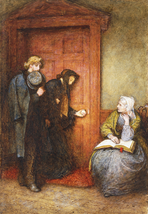 At the Sick Man's Door, (watercolour heightened with bodycolour)