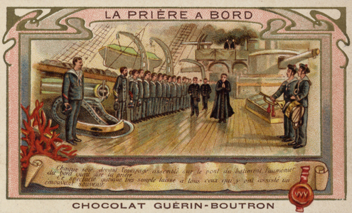Prayers on board a warship (chromolitho)