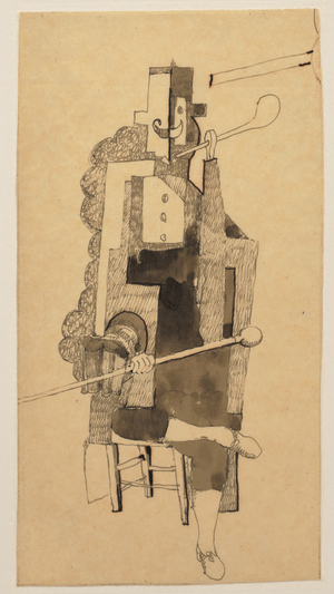 Costume du manager français dans le ballet "Parade", 1917 (pen and ink and wash and ink on tracing paper)
