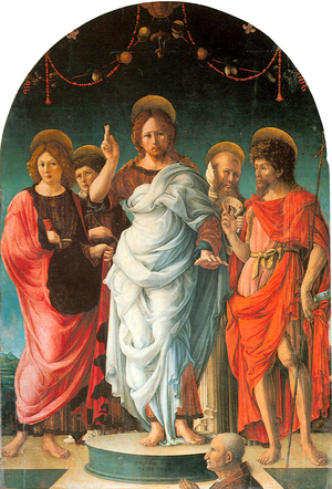 Salvator Mundi and Saints, (tempera on board)