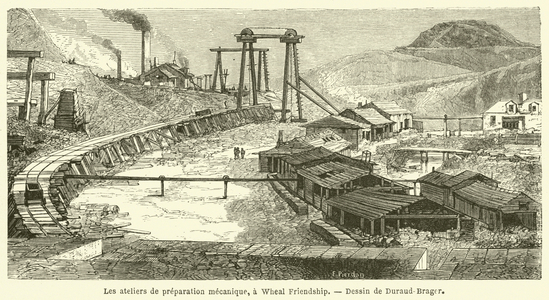 Les ateliers de preparation mecanique, a Wheal Friendship (engraving)