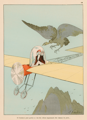 If the aviator can sometimes laugh at the fruitless efforts of birds of prey (colour litho)