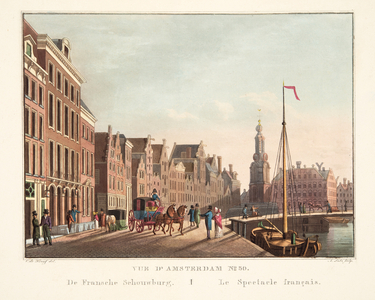 Vue d'Amsterdam No.30. De Fransche Schouwburg. Le Spectacle français, 1825 (hand-coloured engraving)