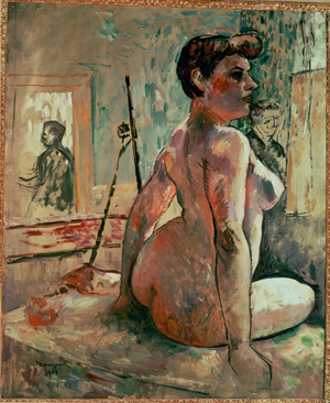 Nude posing in a studio (oil on canvas)