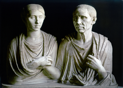 ROMAN ART: Roman portraits of Cato and Portia., end 1st century AD (marble)
