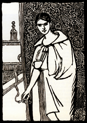 Young woman with cigarette for “Cheri” by Colette, 1927 (Engraved wood)