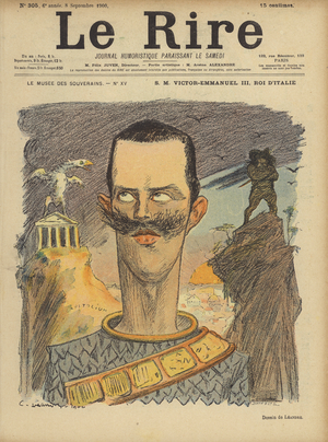 Victor Emmanuel III, King of Italy, Illustration for Le Rire (colour litho)