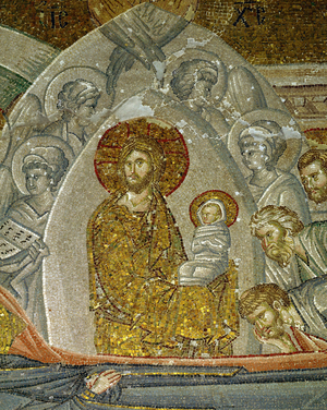 Christ gathering his mother's soul in the form of a newborn babe (mosaic)