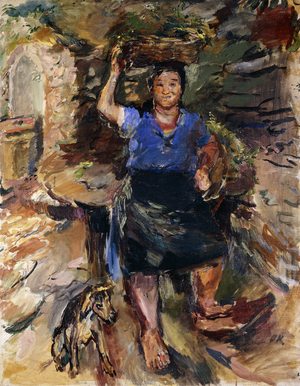 Peasant Girl with Basket and Dog; Bauermadchen mit Korb und Hund, 1930 (oil on canvas)