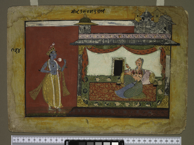 The Approach of Krishna, c.1660–70 (colour, silver & beetle wings on paper)