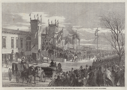 The Progress of Princess Alexandra (Princess of Wales), Departure of Her Royal Highness from Copenhagen, Scene at the Railway Station (engraving)