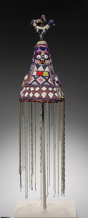 Crown, 1900s (cloth, glass beads, basketry, cardboard, wood, feather quills)