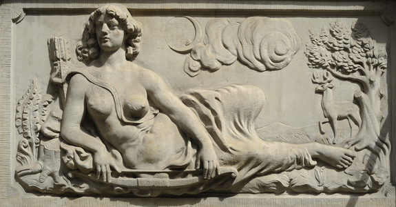 Relief depicting Goddess Diana. Gdansk. Poland.