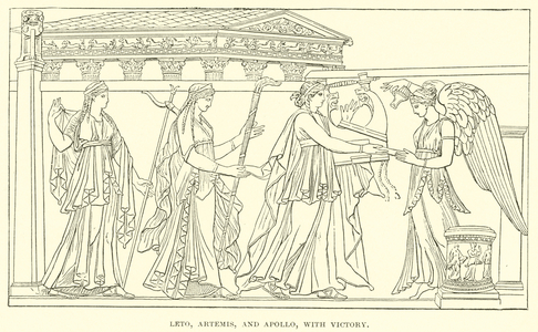 Leto, Artemis, and Apollo, with Victory (engraving)