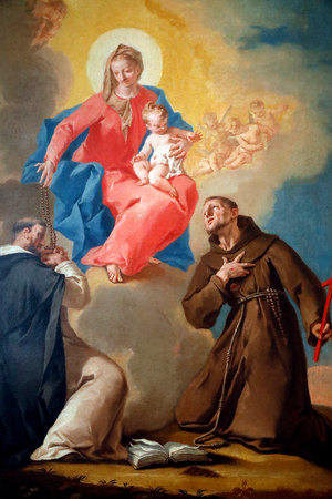 Our lady of the Rosary with St Dominic and St Francis d'assis, 18th century