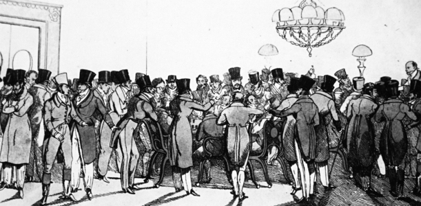 A Gaming 'Hell': men wearing Beaver Hats, 1850