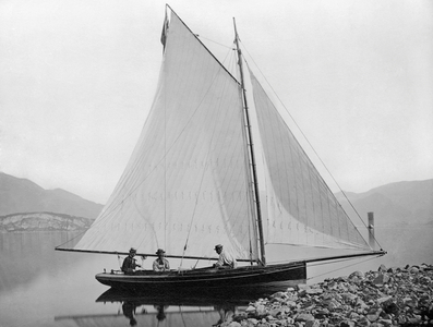 Italy, Lago Di Garda, Sailing Boat, Cutter 1800-1900 (b/w photo)