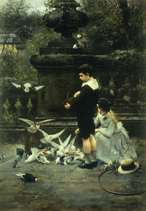 Feeding the Pigeons, 1887 (oil on canvas)