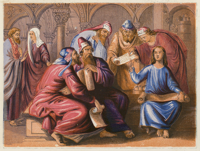 Jesus with the doctors (colour litho)