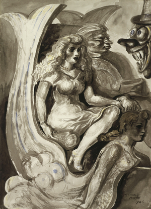 Riders in a Mermaid Tunnel Boat: A double-sided watercolour, 1946 (brush and black ink and watercolour on paper)