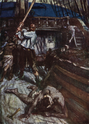 Tomba felled by the Captain of the Slaver (colour litho)