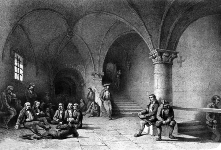 vendean royalist prisoners in jail at the Mount Saint Michel in 1793 at the time of the wars of the Vendee, France in 1793-1796