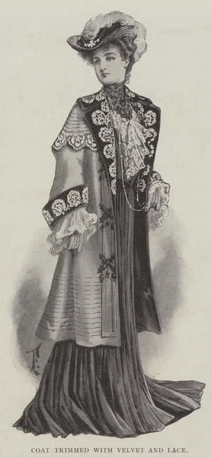 Coat trimmed with Velvet and Lace (litho)