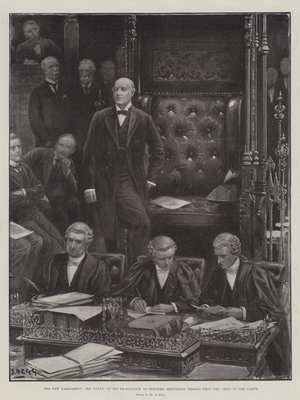The New Parliament, Mr Gully, on his Re-Election as Speaker, returning Thanks from the Steps of the Chair (engraving)
