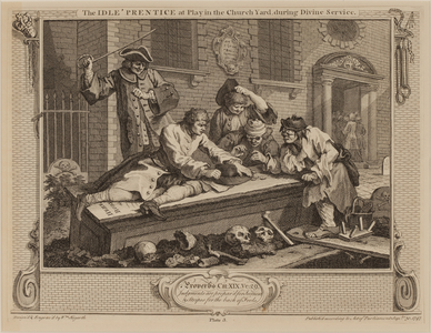 The Idle 'Prentice at Play in the Church Yard, During Divine Service, 1747 (engraving)