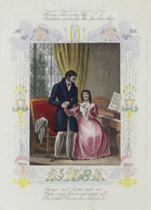 British Valentine card with an image of a man holding the hand of a woman (colour litho)